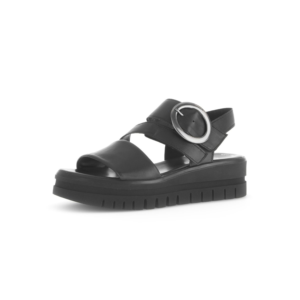 Sandales en cuir à talon compensé noir lisse, GABOR