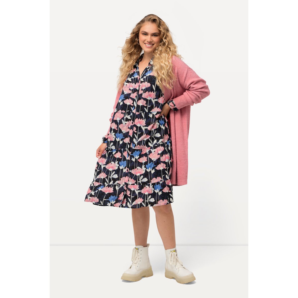 Robe midi à manches longues marine, ULLA POPKEN