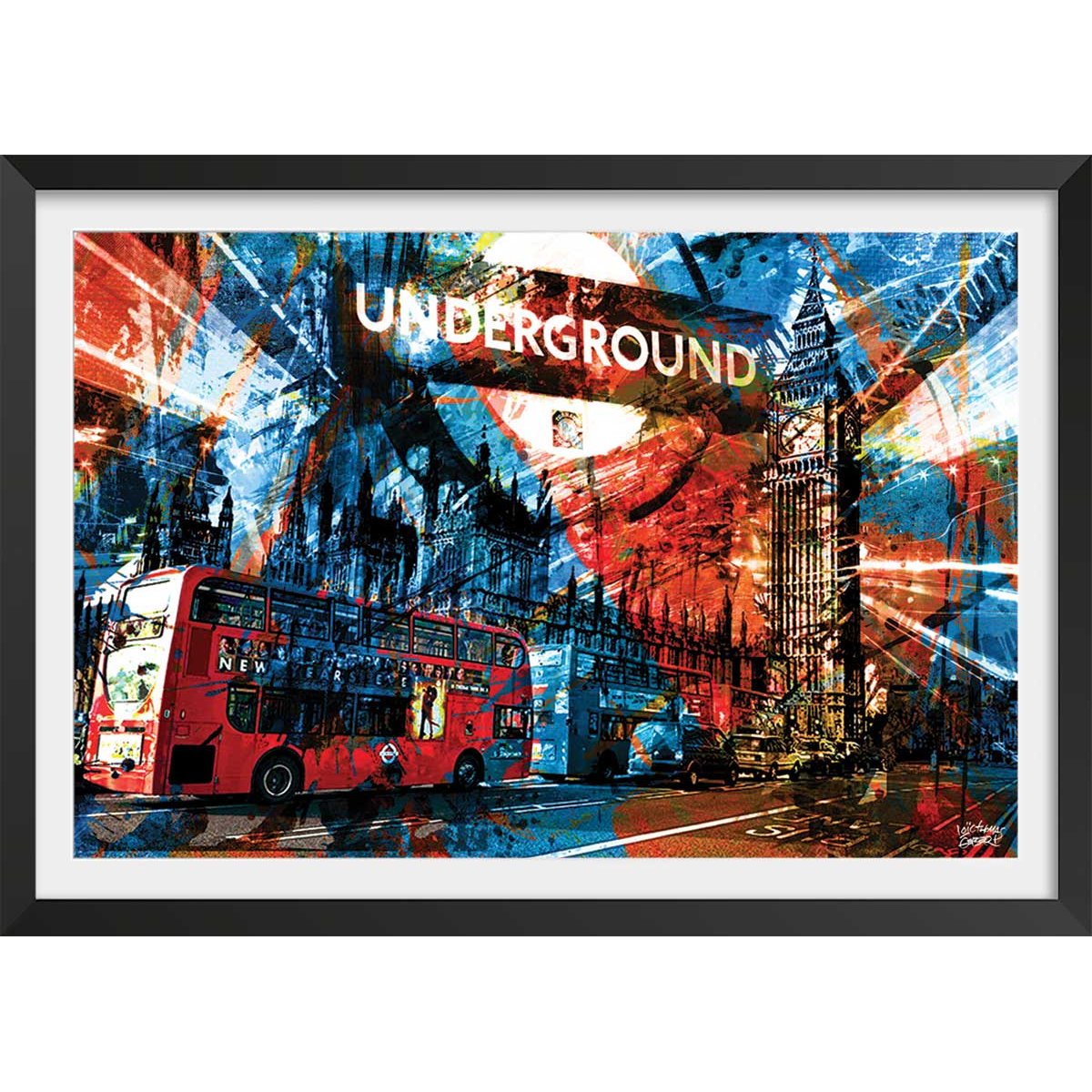 Affiche illustration graffiti london affiche + cadre en bois - noir, HEXOA