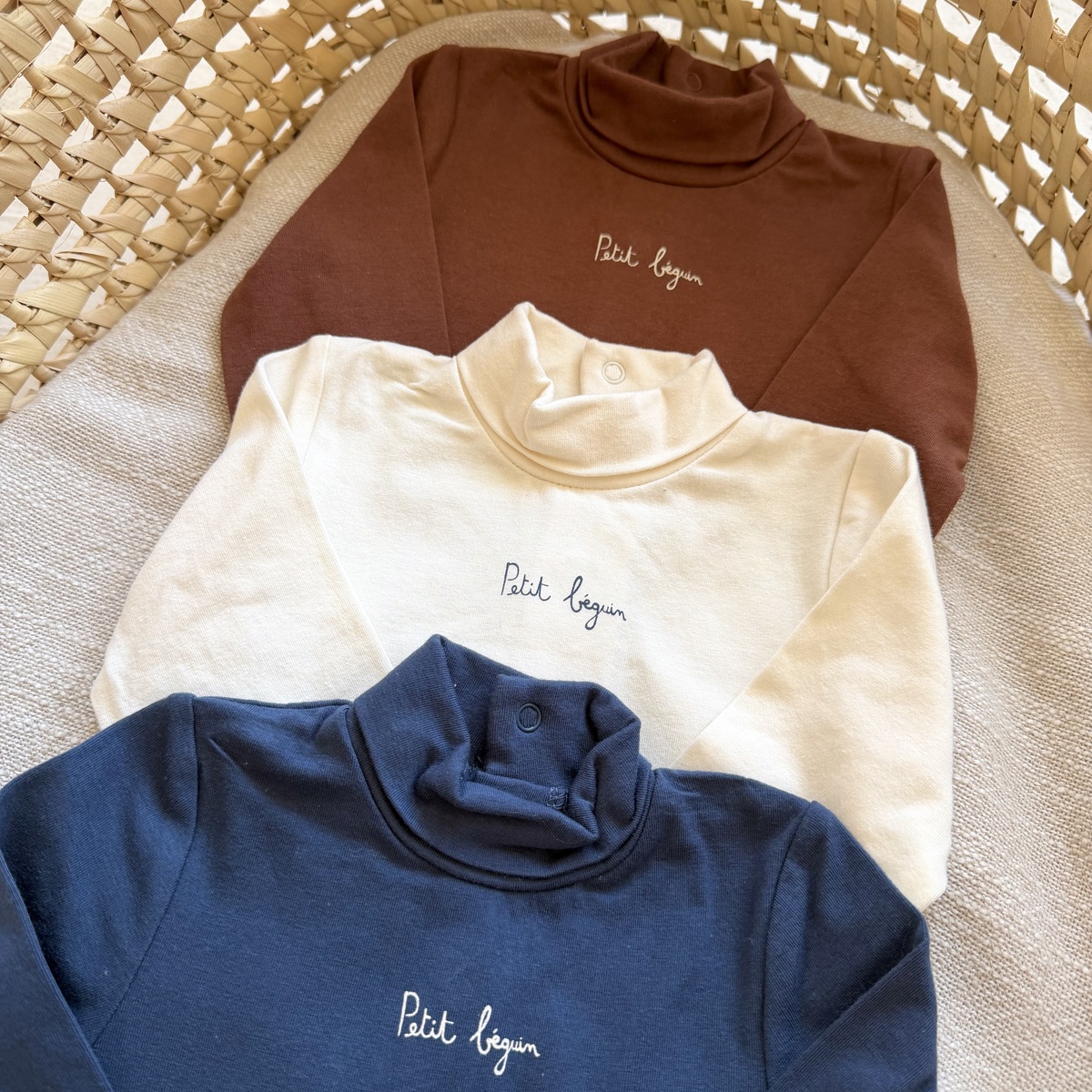 Lot de 3 bodies bébé col roulé manches longues Mathéo bleu, PETIT BEGUIN