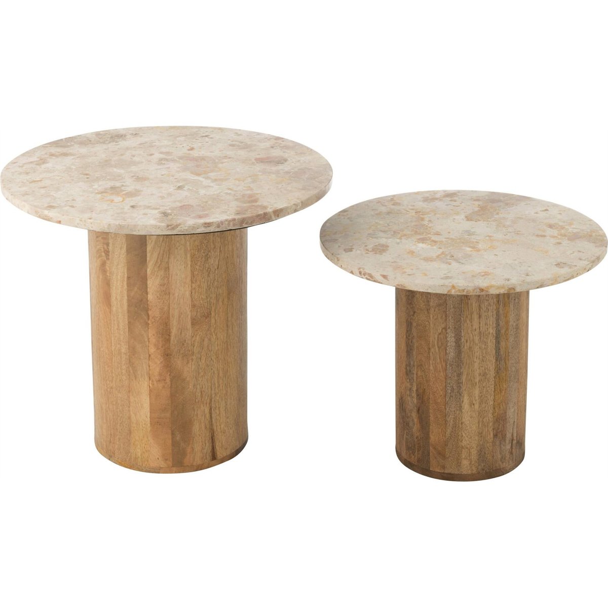 Table d'appoint ronde effet marbre (lot de 2) beige et marron, RECOLLECTION