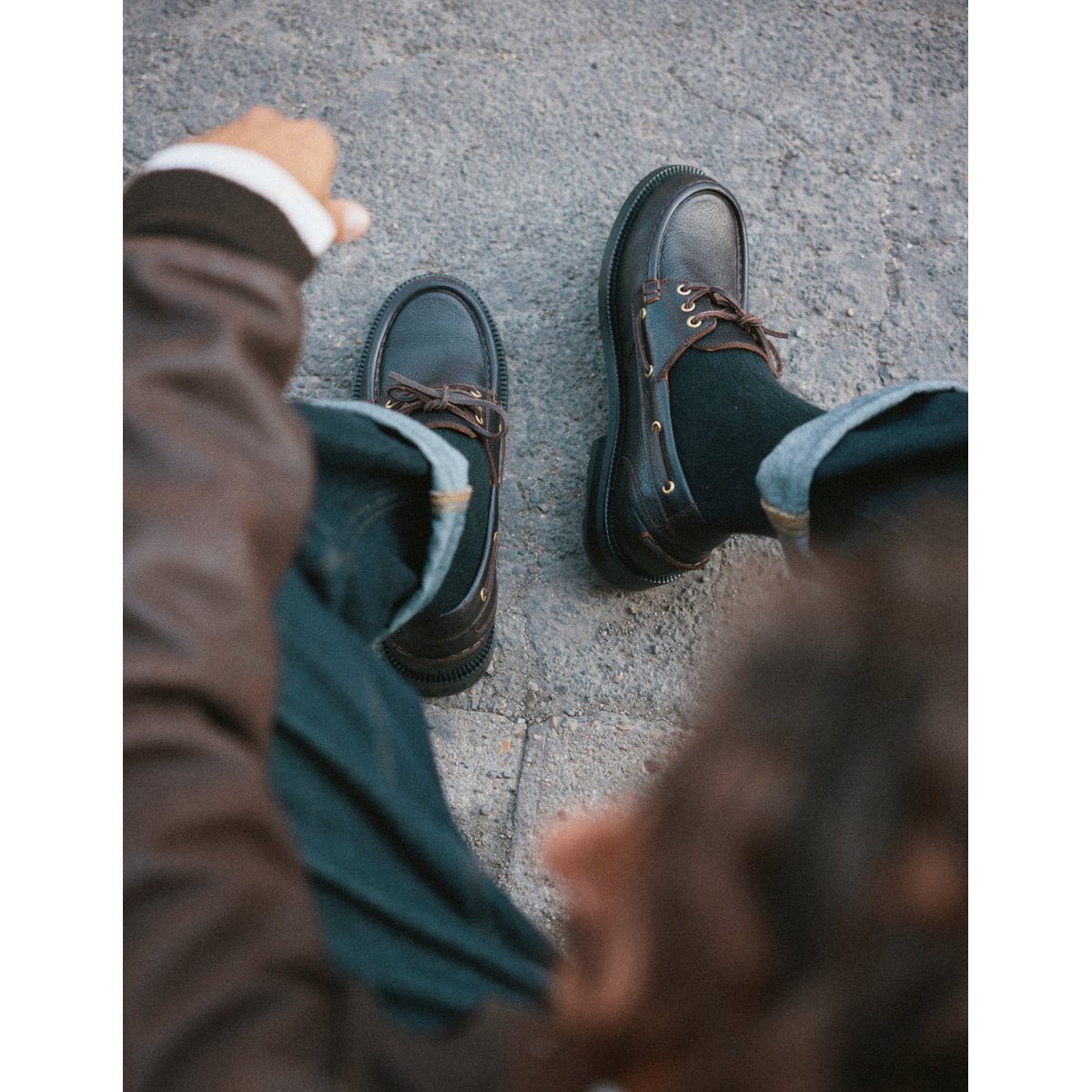 Chaussures Bateau TONKI cuir grainé marron, ODAJE