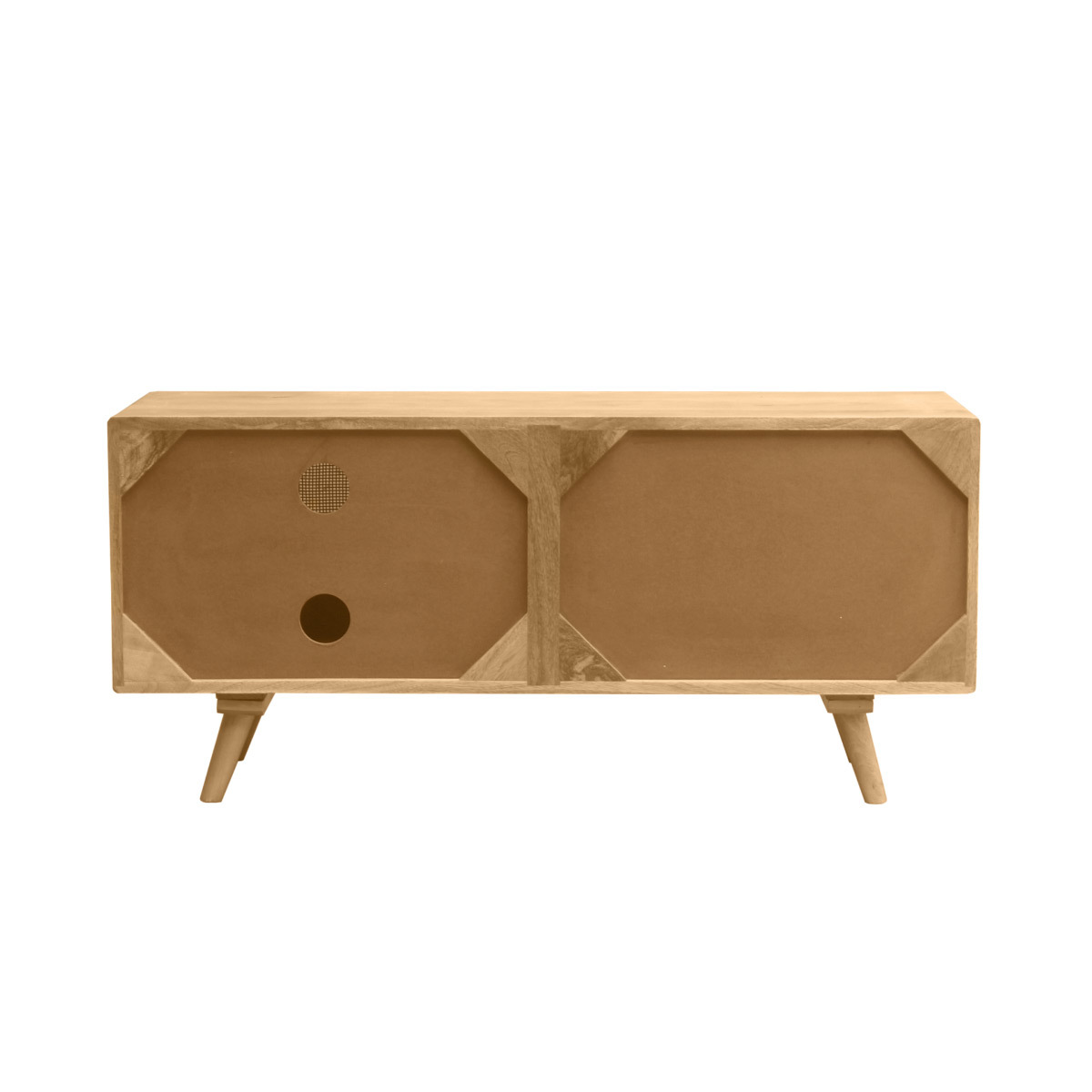 Meuble TV en bois manguier massif et cannage rotin L110 cm ACANGE chêne clair, MILIBOO