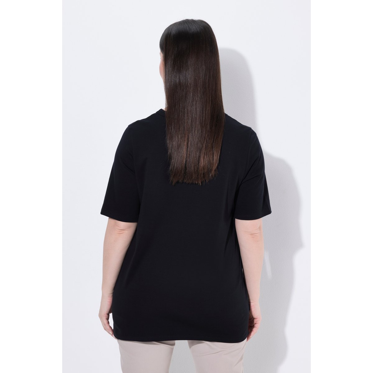 T-shirt en coton Pima, cœur sur le buste noir, ULLA POPKEN