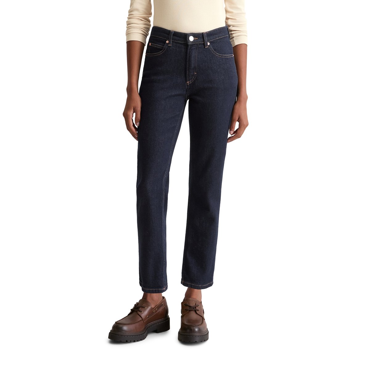 Jeans Modèle Linde straight cropped en coton-lyocell stretch bleu foncé, MARC O'POLO