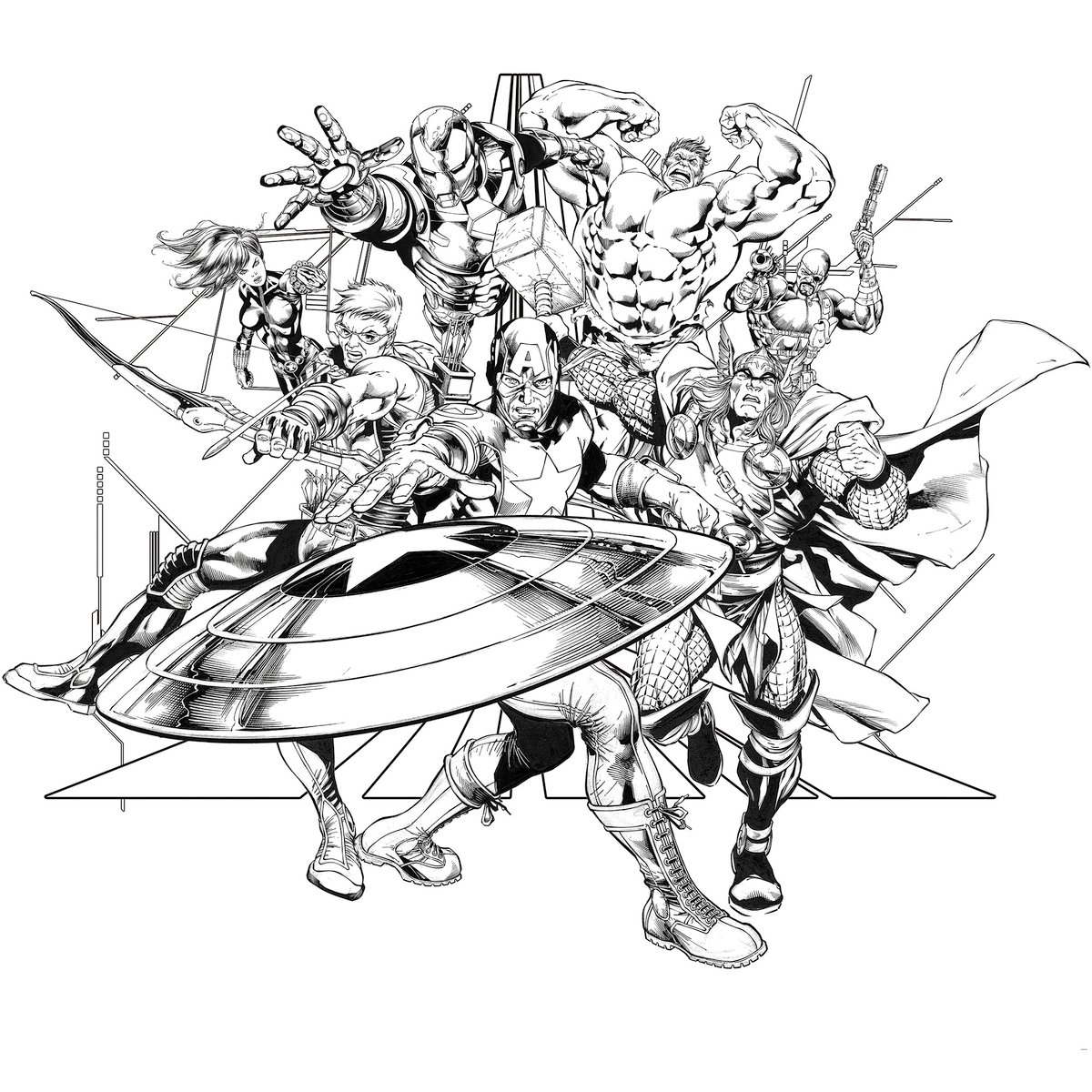 Papier peint Komar - Avengers Black and White - 300 x 280 cm noir, HEXOA