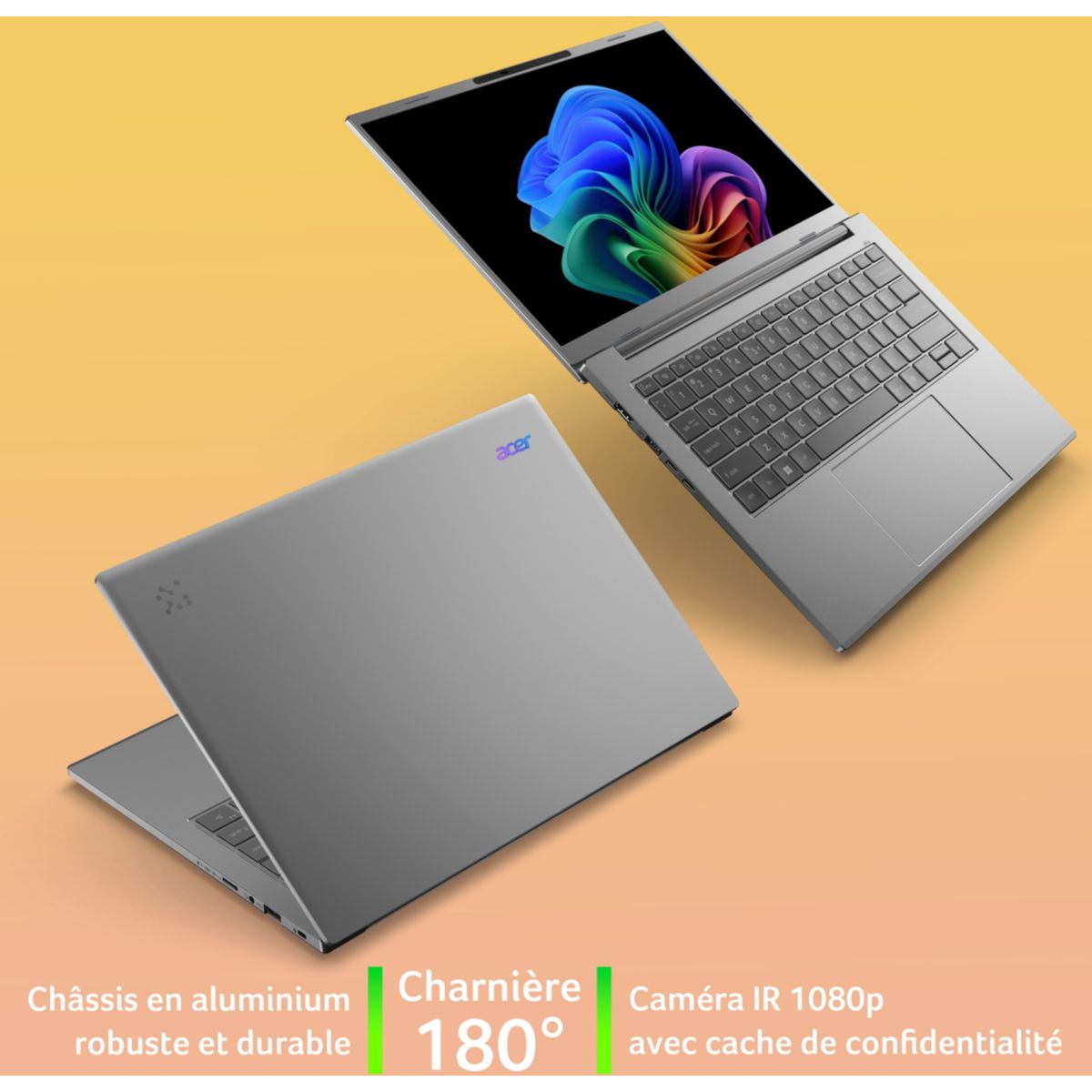 Ordinateur portable Aspire A14-61M-R74Y 14" OLED AMD Ryzen AI 7 350 16 Go RAM DDR5 SSD 1 To Copilot+PC couleur unique, ACER