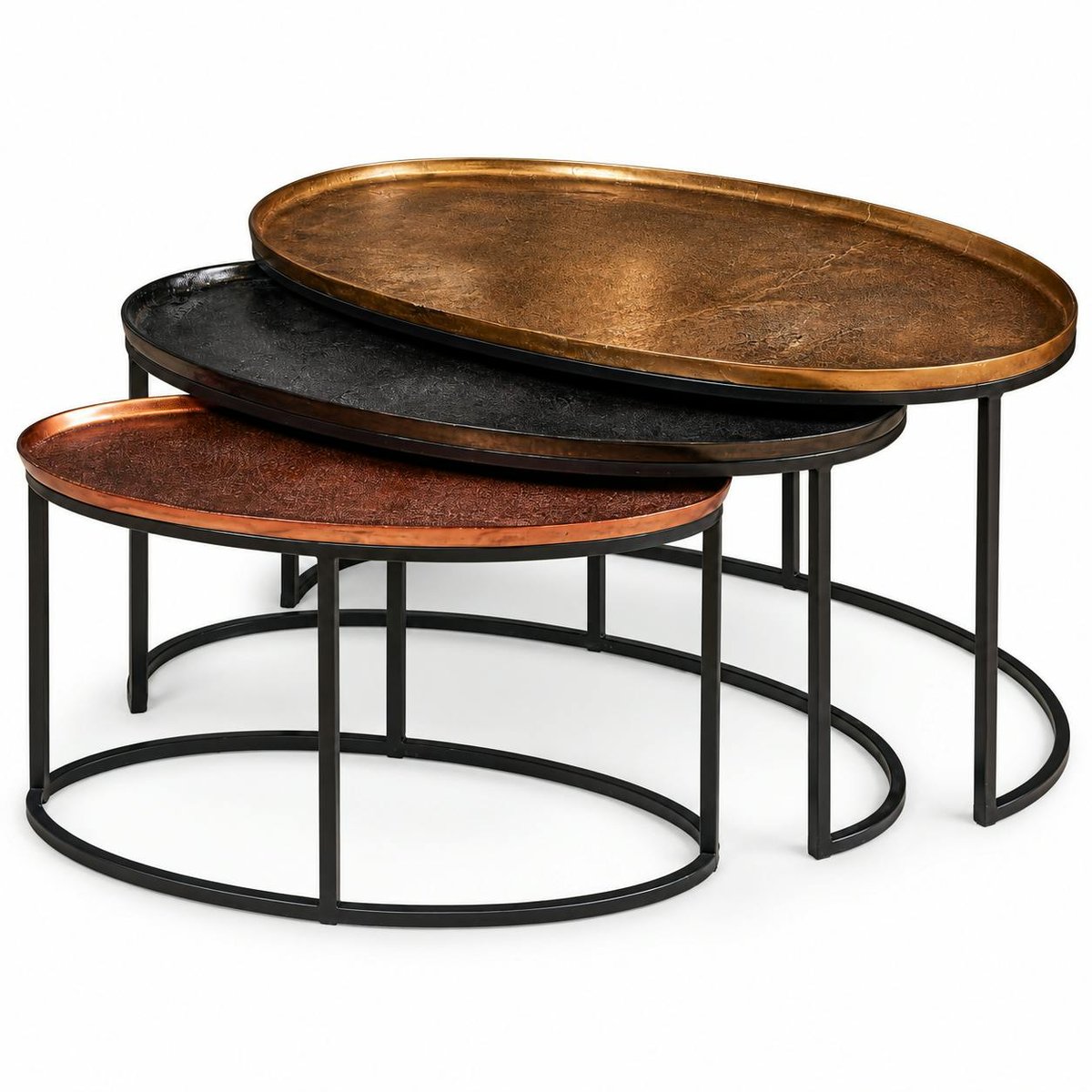 Table basse gigogne ovale aluminium 3 finitions (lot de 3) KANO noir, PIER IMPORT