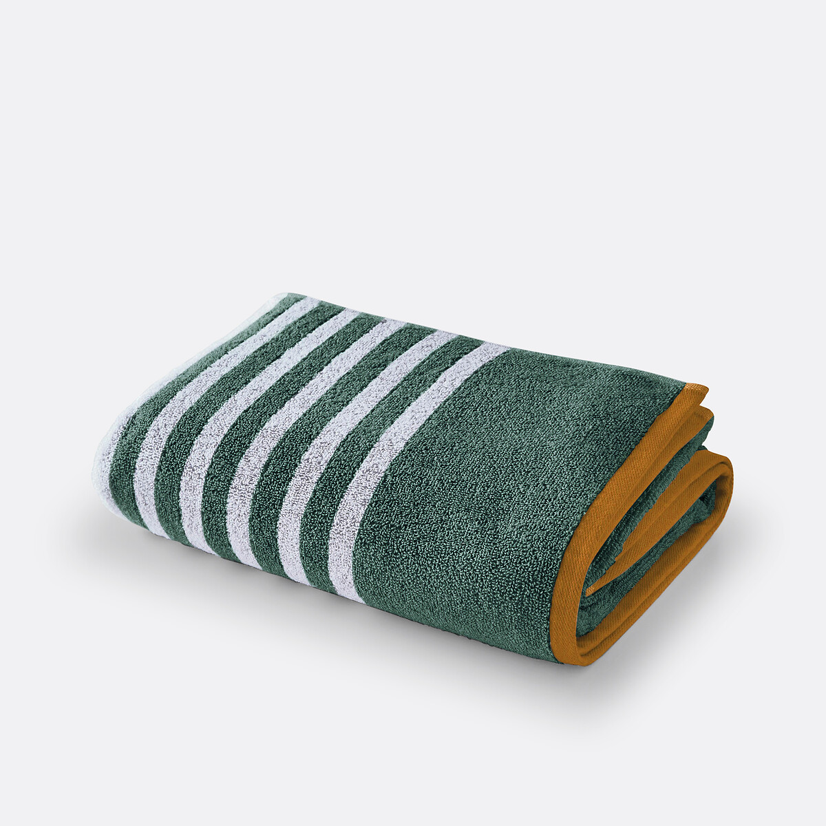 Maxi drap de bain rayé 500 g/m², Calanques vert cèdre/blanc, LA REDOUTE INTERIEURS