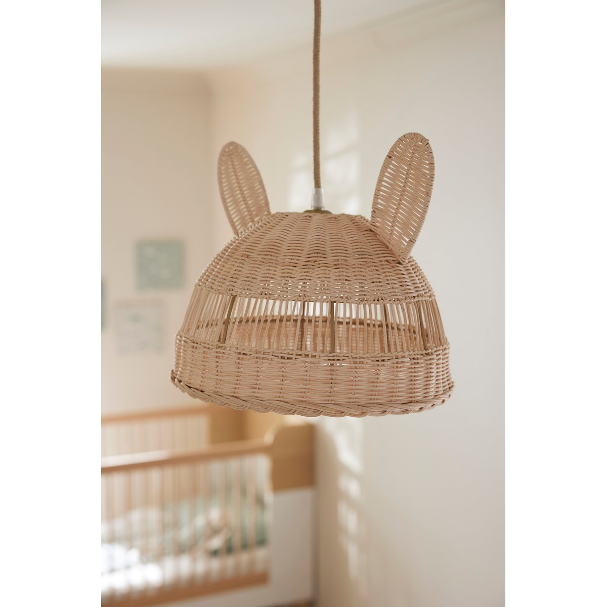 Abat-jour pour suspension Lapin en rotin beige, VERTBAUDET