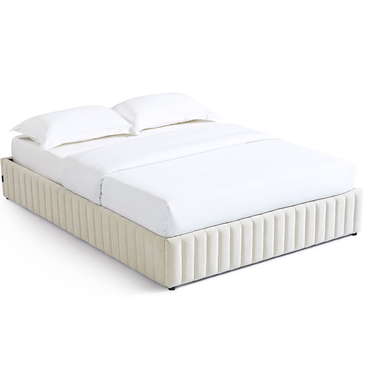 Lit coffre adulte en tissu chenille - BALTO beige, HOMIFAB