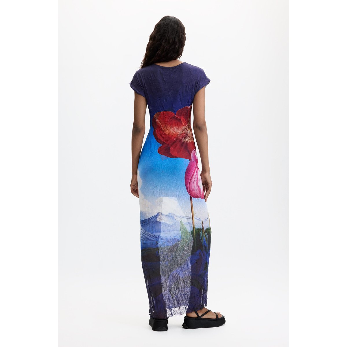 Robe à manches courtes imprimée bleu, DESIGUAL