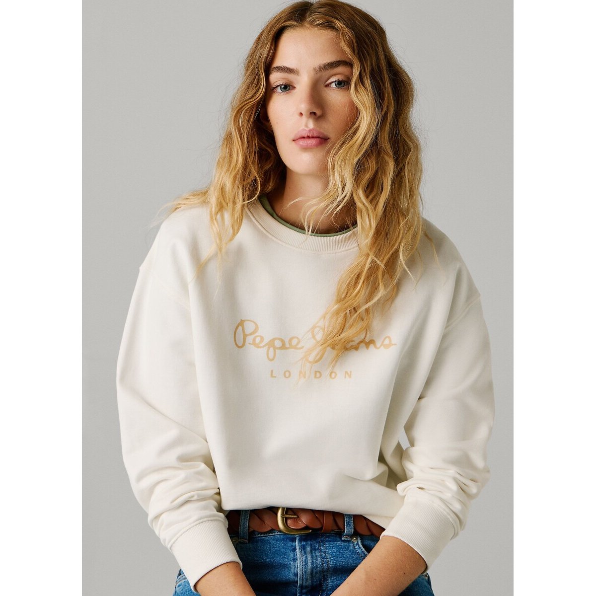 Sudadera de cuello redondo con logotipo crudo, PEPE JEANS