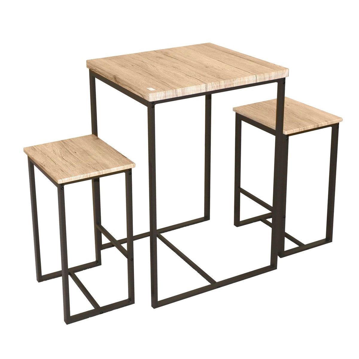 Table de bar carrée avec 2 tabourets design industriel DOCK noir, URBAN LIVING