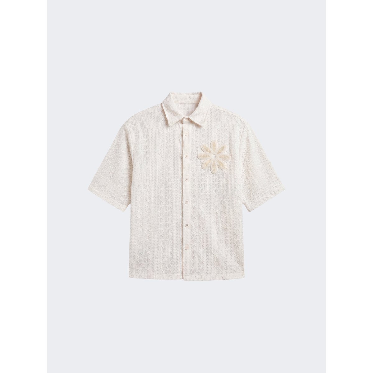 Chemise brodée ajourée avec fleur crème camel, PROJECT X