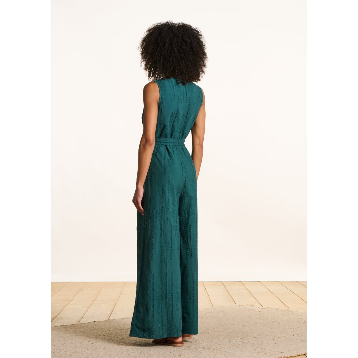 Combinaison pantalon en broderie anglaise petrole light, LA FEE MARABOUTEE