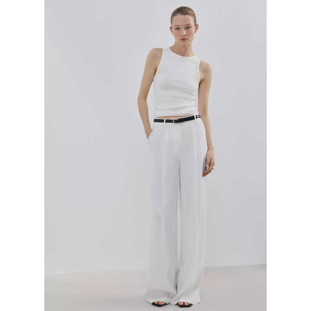 Top côtelé en coton blanc, MANGO