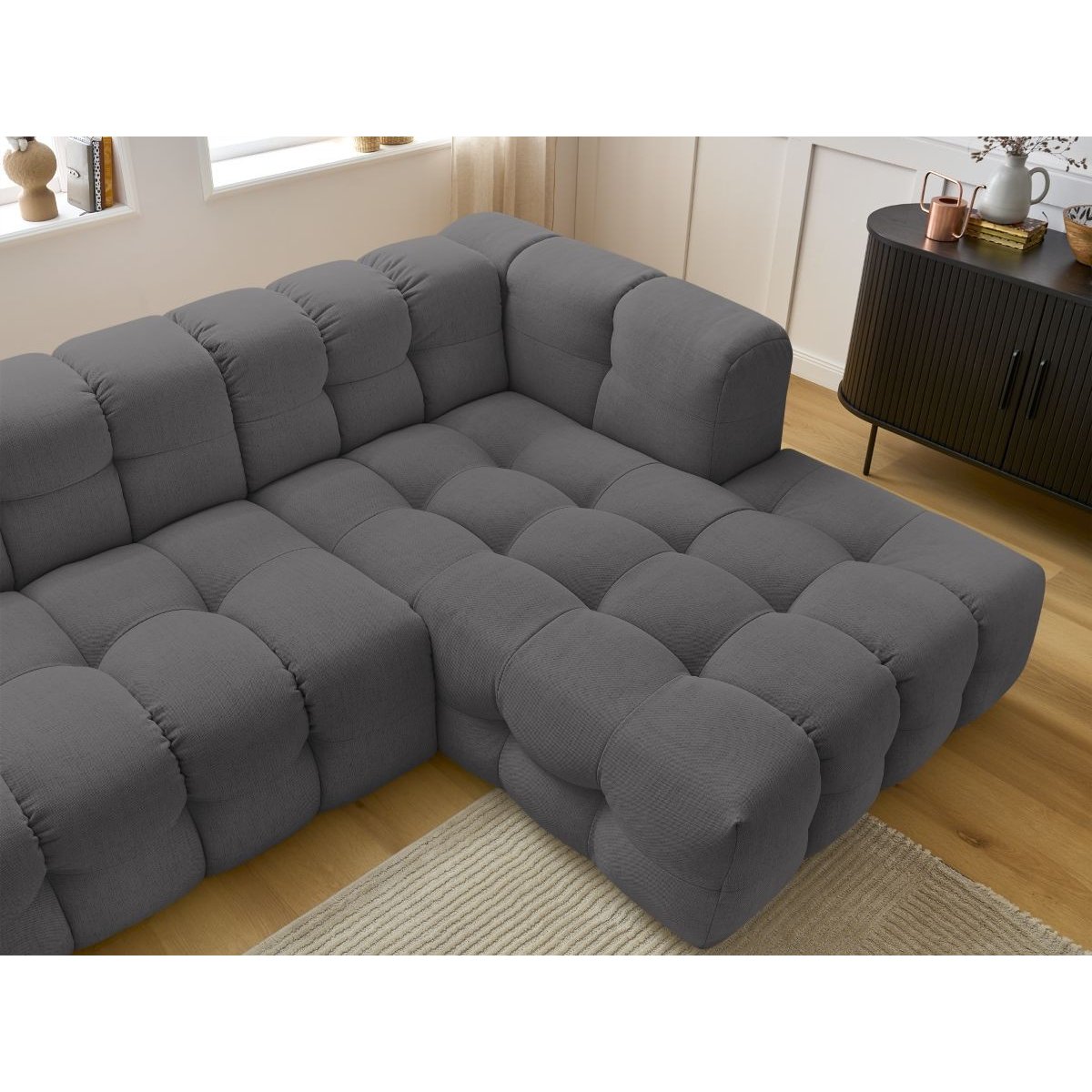Canapé d'angle fixe 3 places en tissu, CLOUD gris foncé, BOBOCHIC