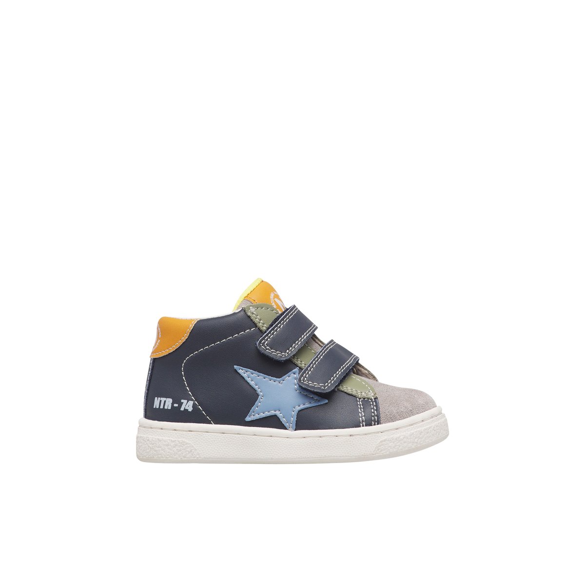 Baskets hautes en cuir et velours PINN HIGH VL. gris-bleu-vert olive, NATURINO
