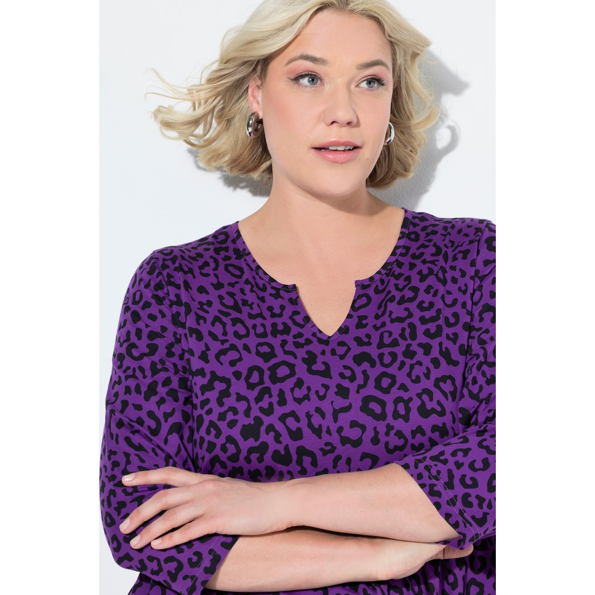 Robe en jersey à coupe évasée. Col tunisien violet, ULLA POPKEN