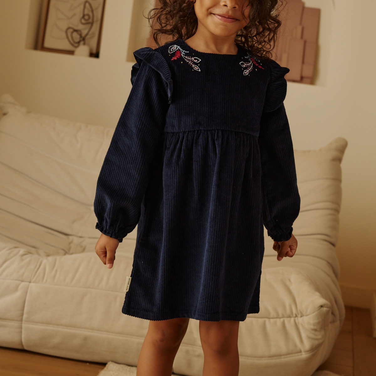 Robe enfant en velours côtelé Ilana bleu, PETIT BEGUIN