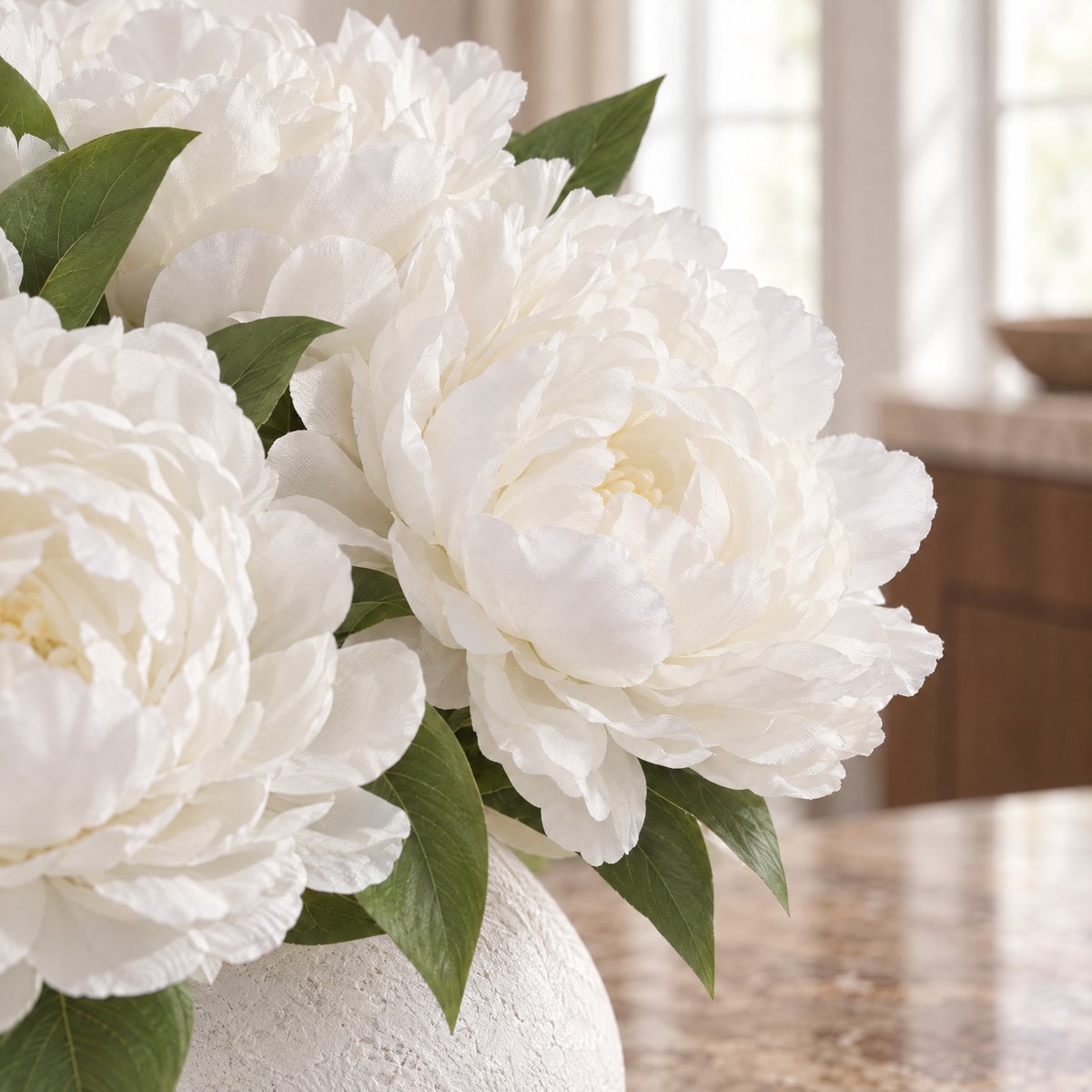 Bouquet de pivoines artificiel H35 blanc, SIA