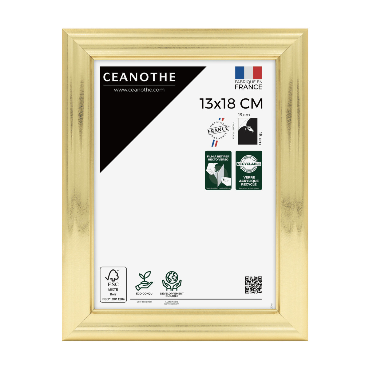 Cadre Photo En Résine Recyclée JULIA doré, CEANOTHE