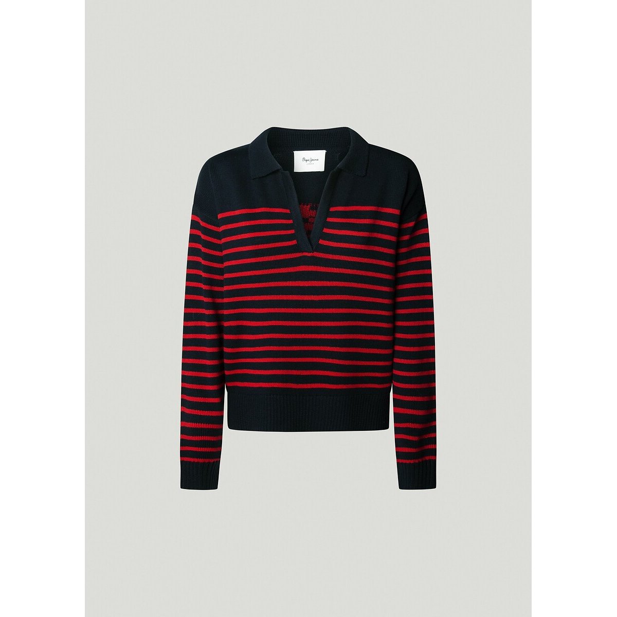 Pull col polo à rayures CARLINA bleu/rouge, PEPE JEANS