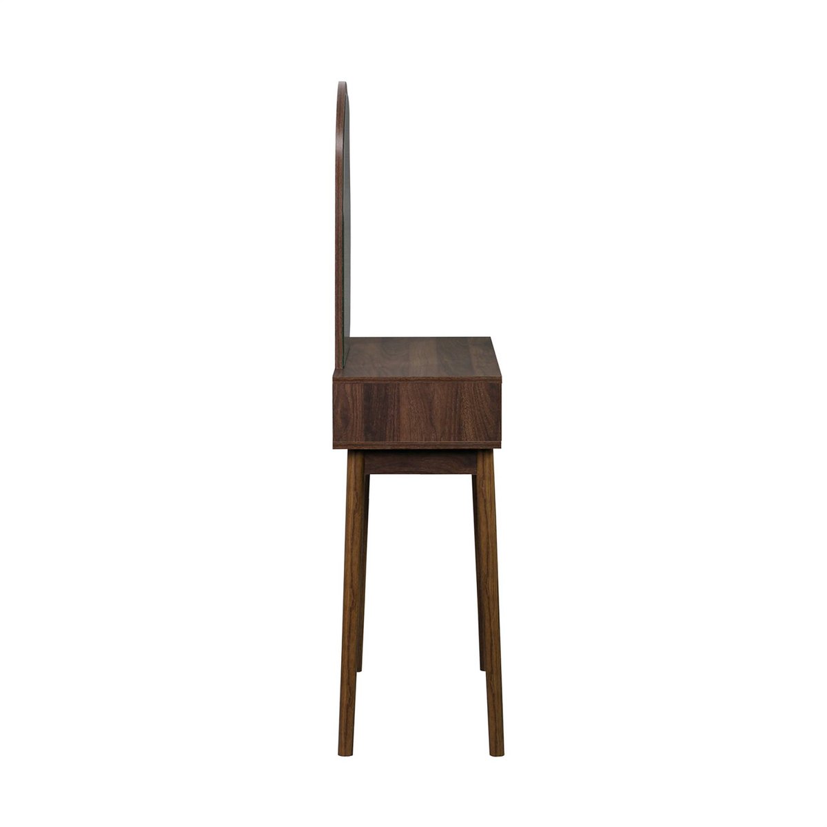 Coiffeuse décor bois miroir arrondi 2 tiroirs LINEAR noyer, SWEEEK