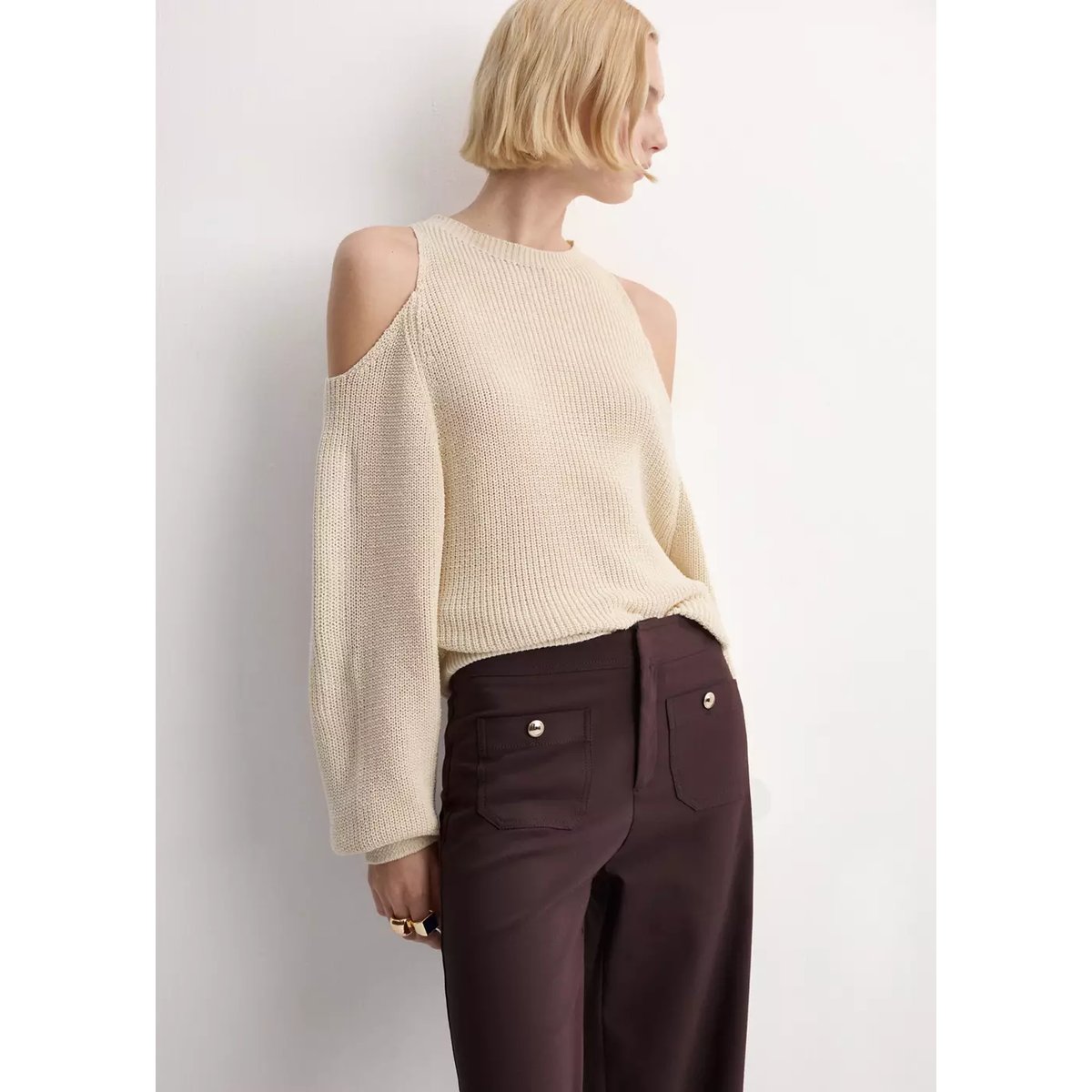 Pantalon droit boutons bijou lie de vin, MANGO
