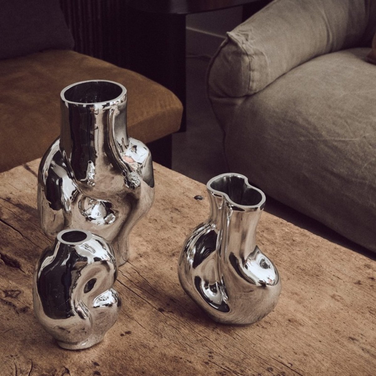 Vase design organique verre Gleam chromé, HKLIVING