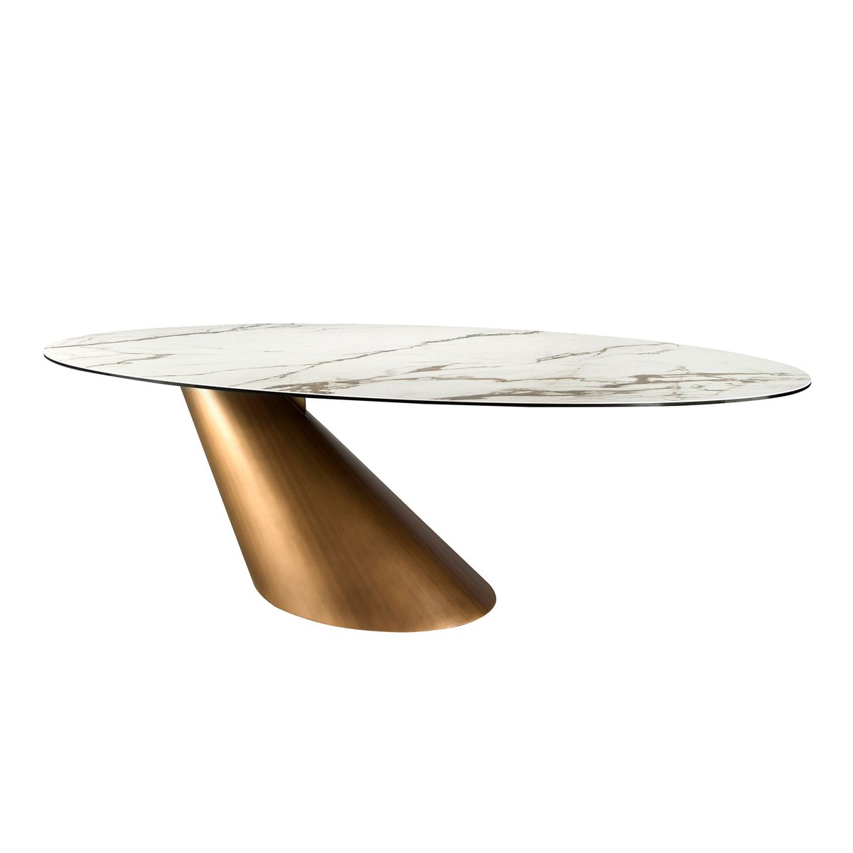 Table de salle à manger ovale en marbre porcelaine blanc | bronze, ANGEL CERDA