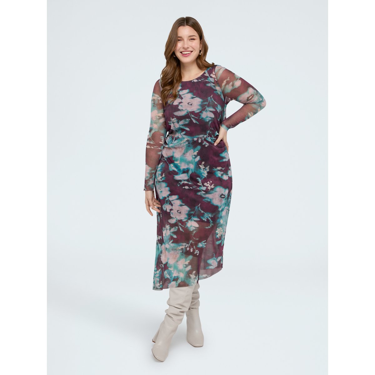 Robe longue en tulle imprimée burgundy, FIORELLA RUBINO