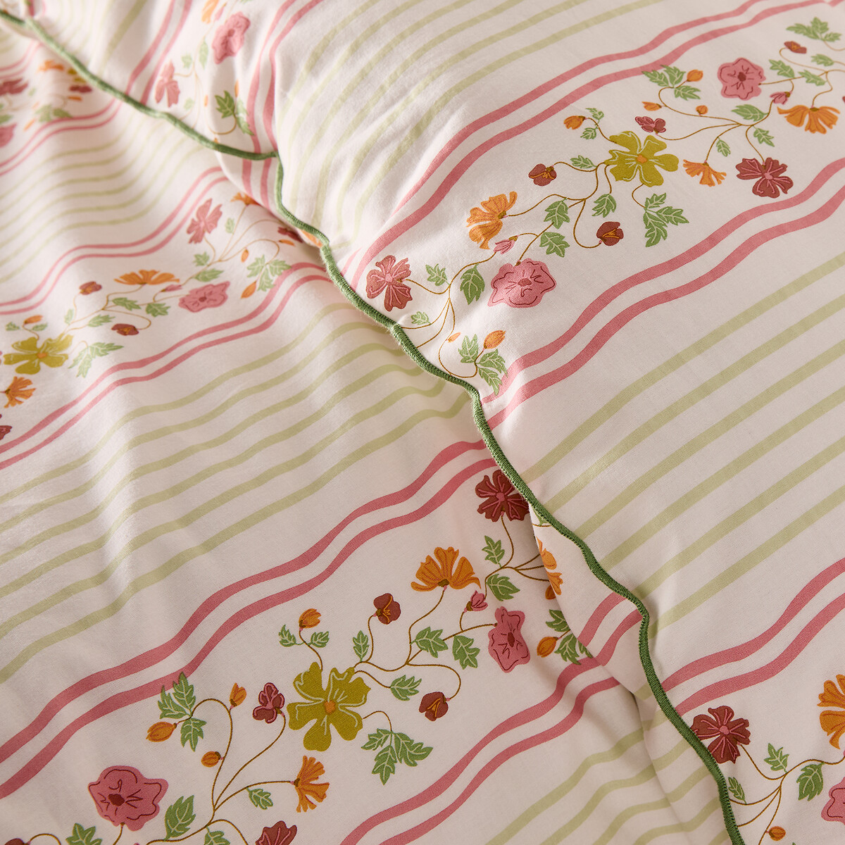 Housse de couette en coton lavé, imprimé rayures et fleurs, FABIOLA imprimé floral et rayures, LA REDOUTE INTERIEURS