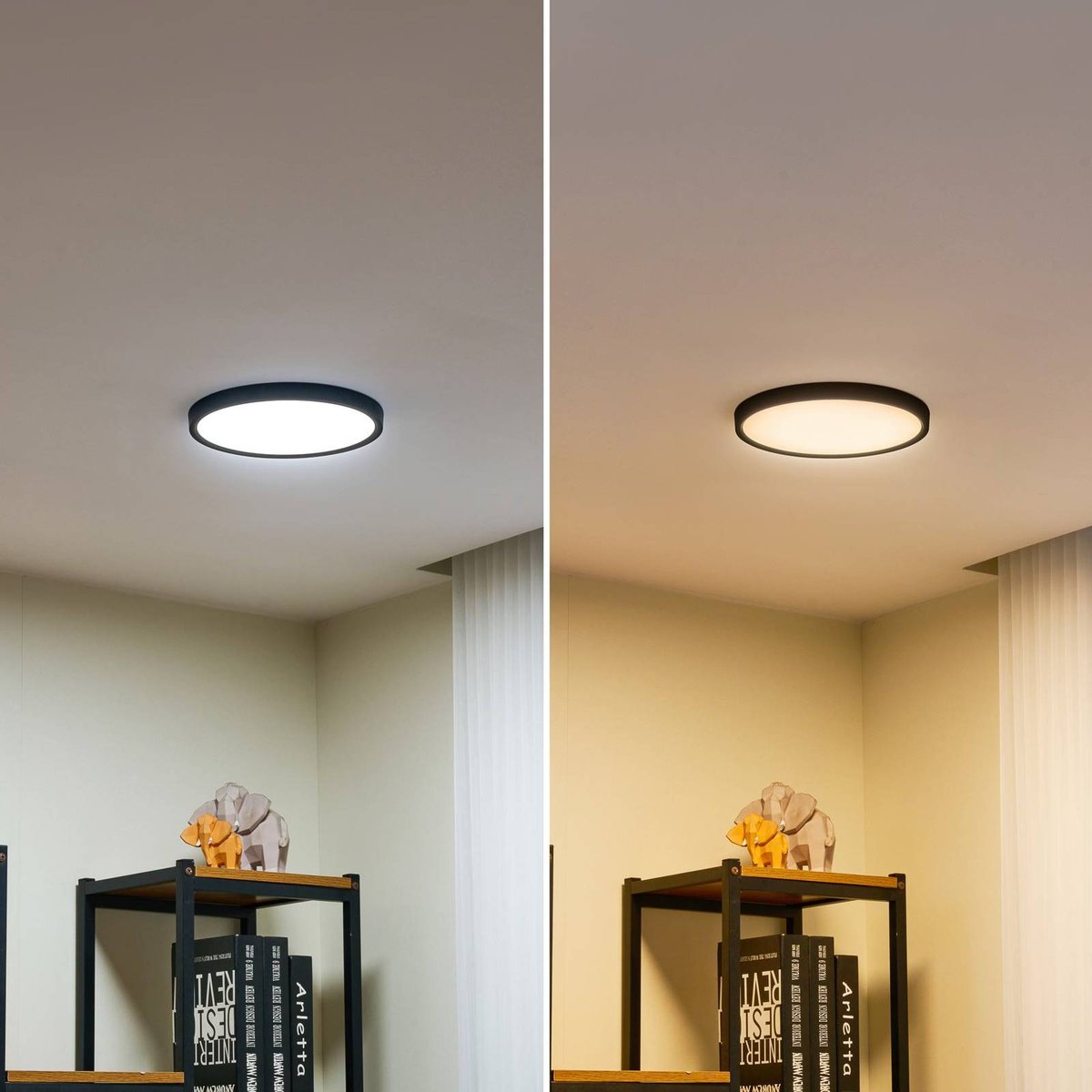 Plafonnier moderneLED, Pravin noir mat, blanc, LINDBY
