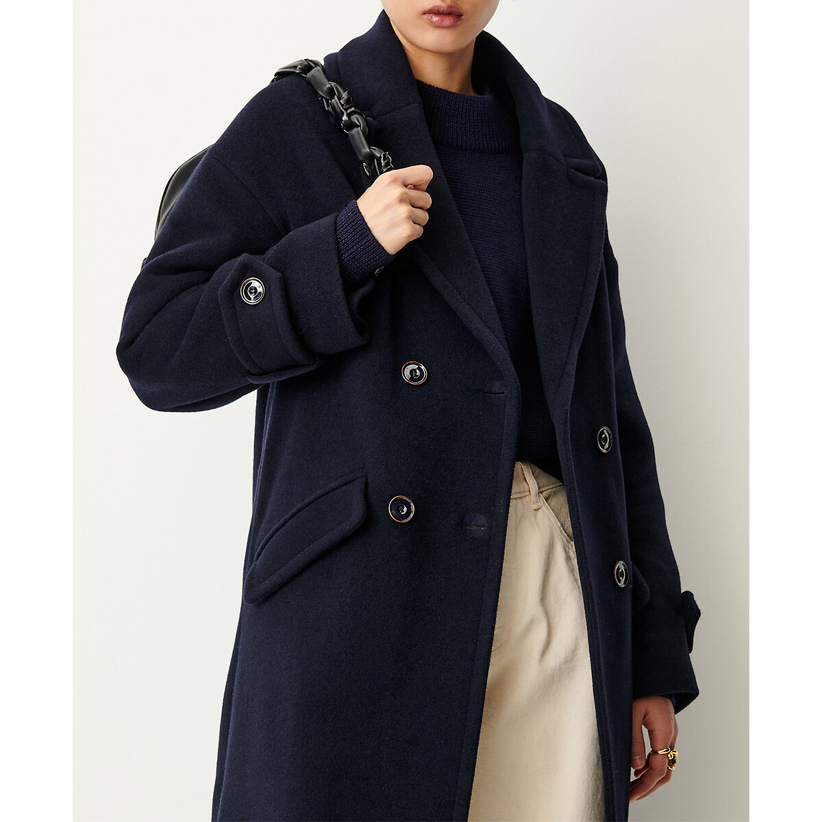 Manteau en laine majoritaire à double boutonnage, MIA marine, SESSUN