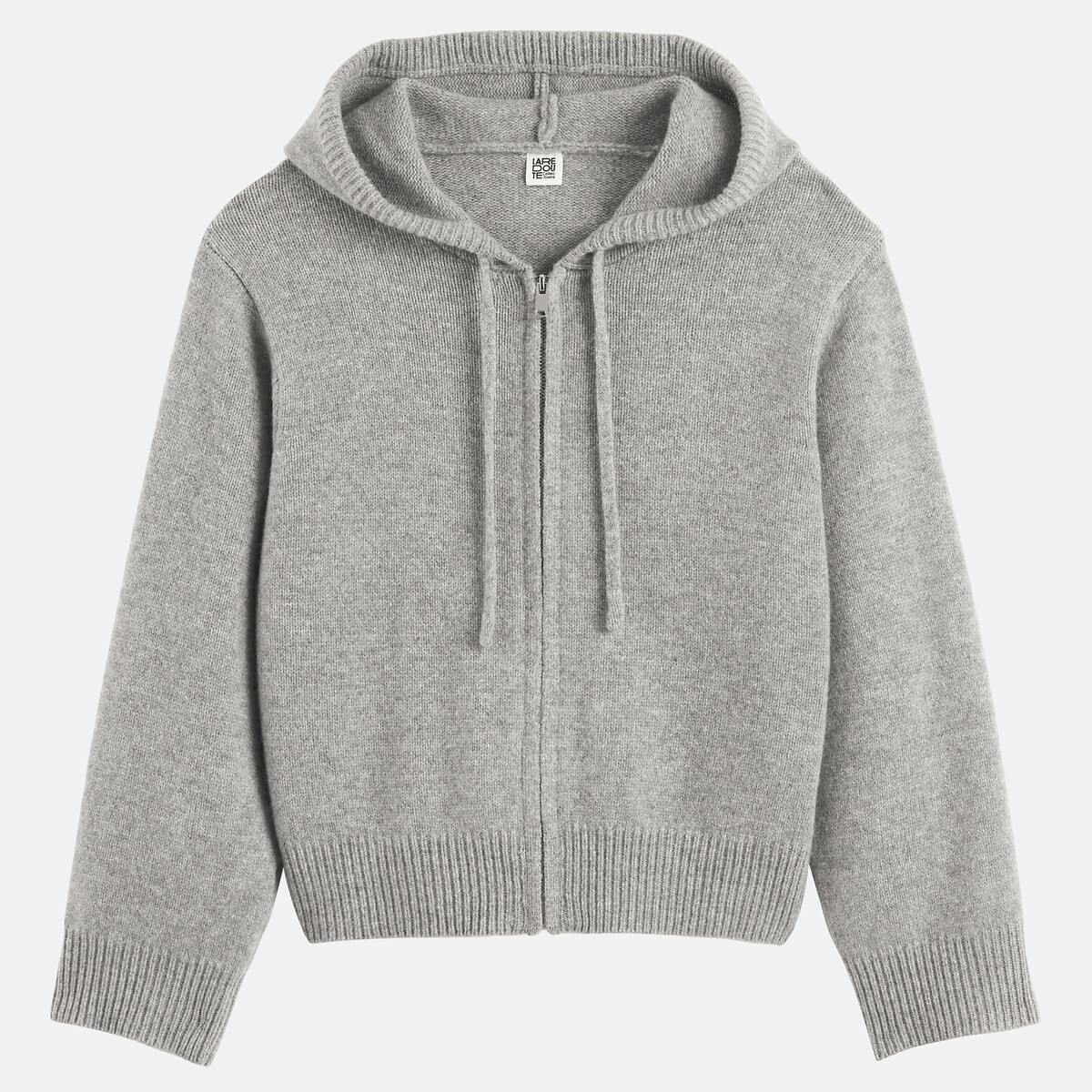 Gilet court à capuche en laine, grosse maille gris chiné, LA REDOUTE COLLECTIONS