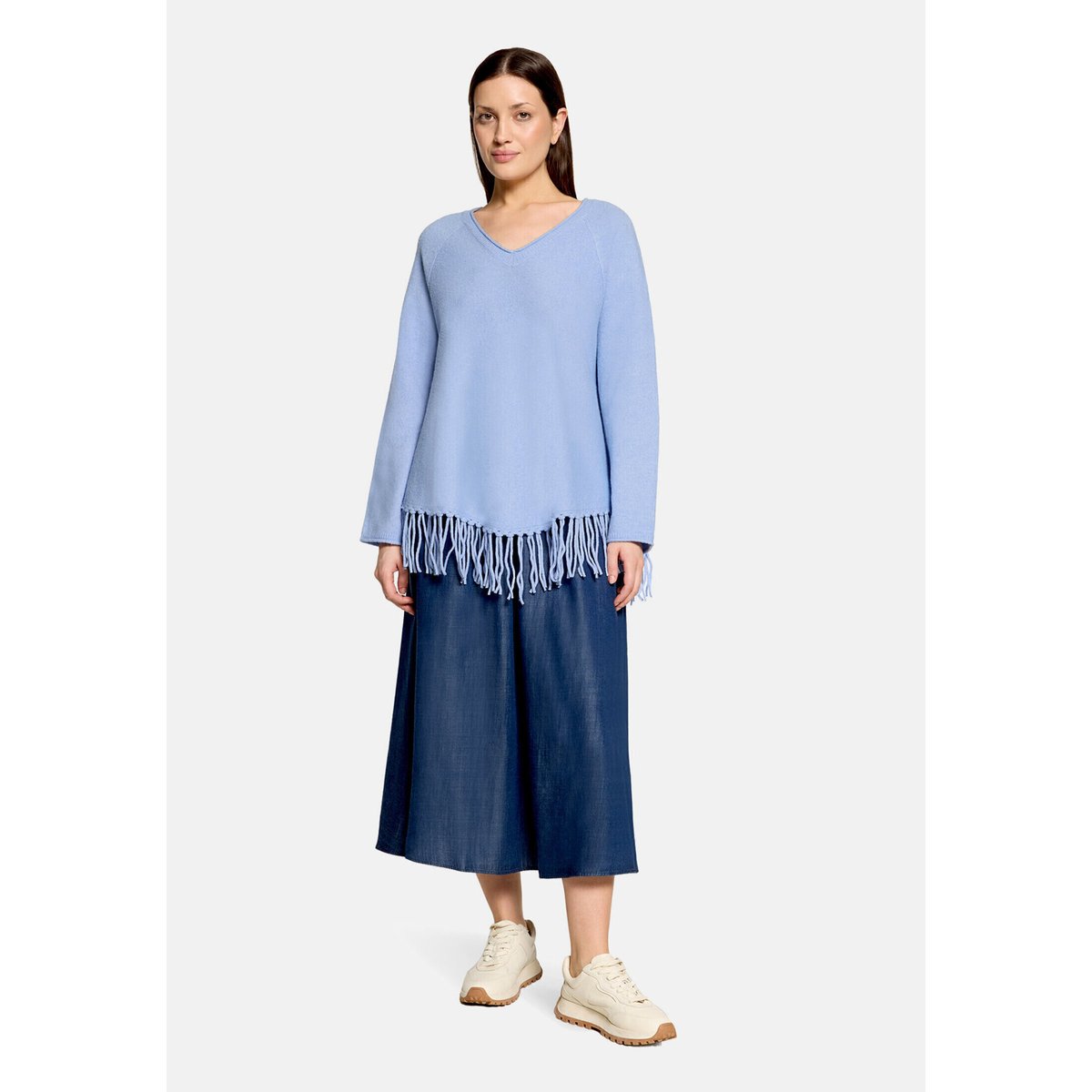 Pull-over en maille à encolure en v light blue melange, CARTOON