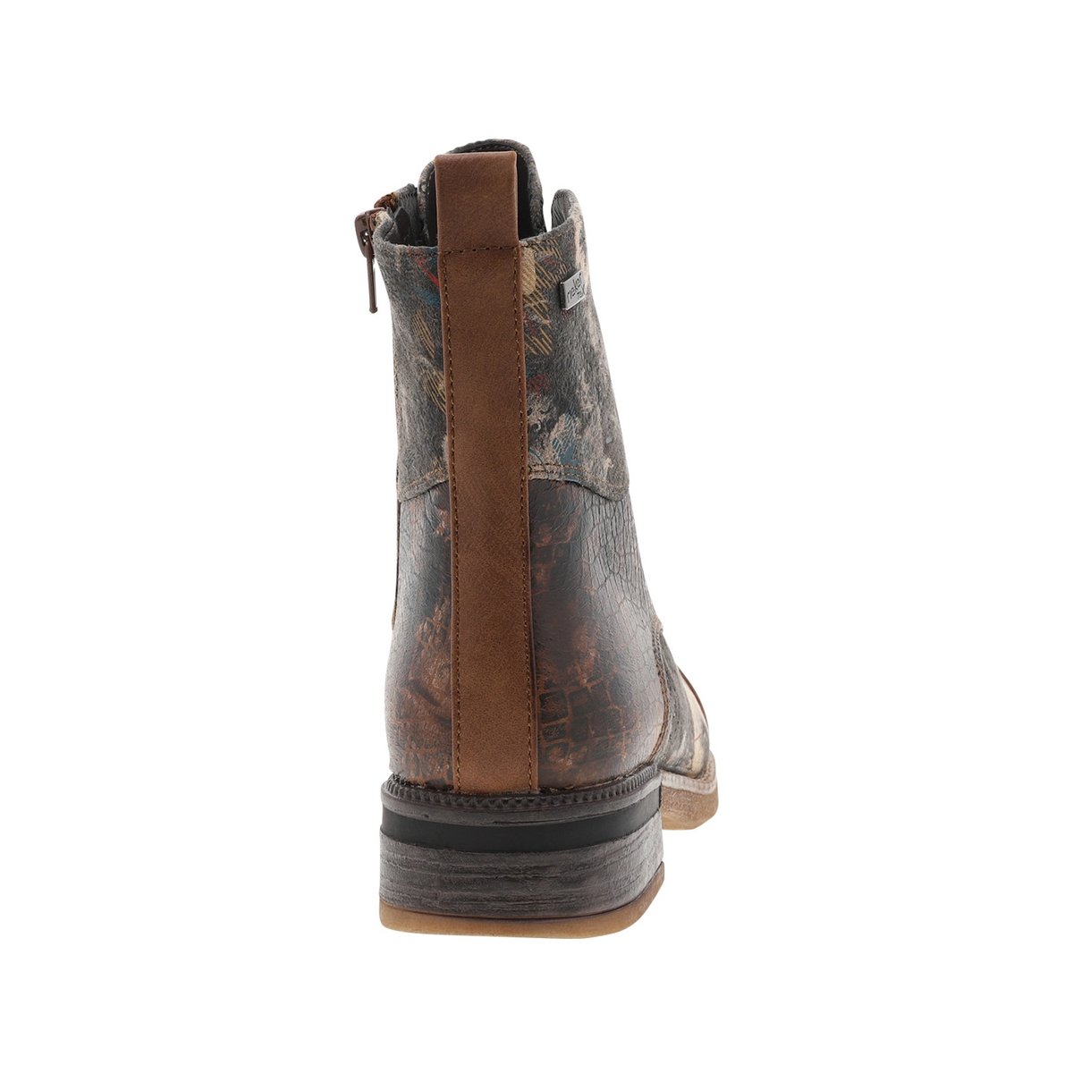 Bottines noisette avec imprimé à talon décroché bas avec lacets et zip latéral noisette, RIEKER