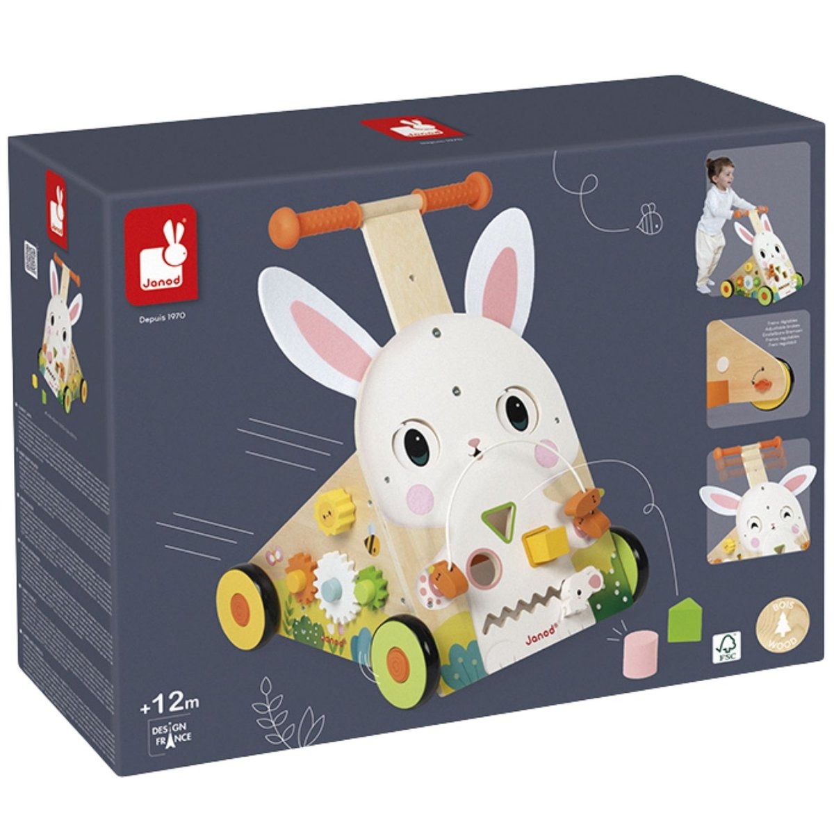 Chariot de marche multi-activités blanc, rose, vert, JANOD