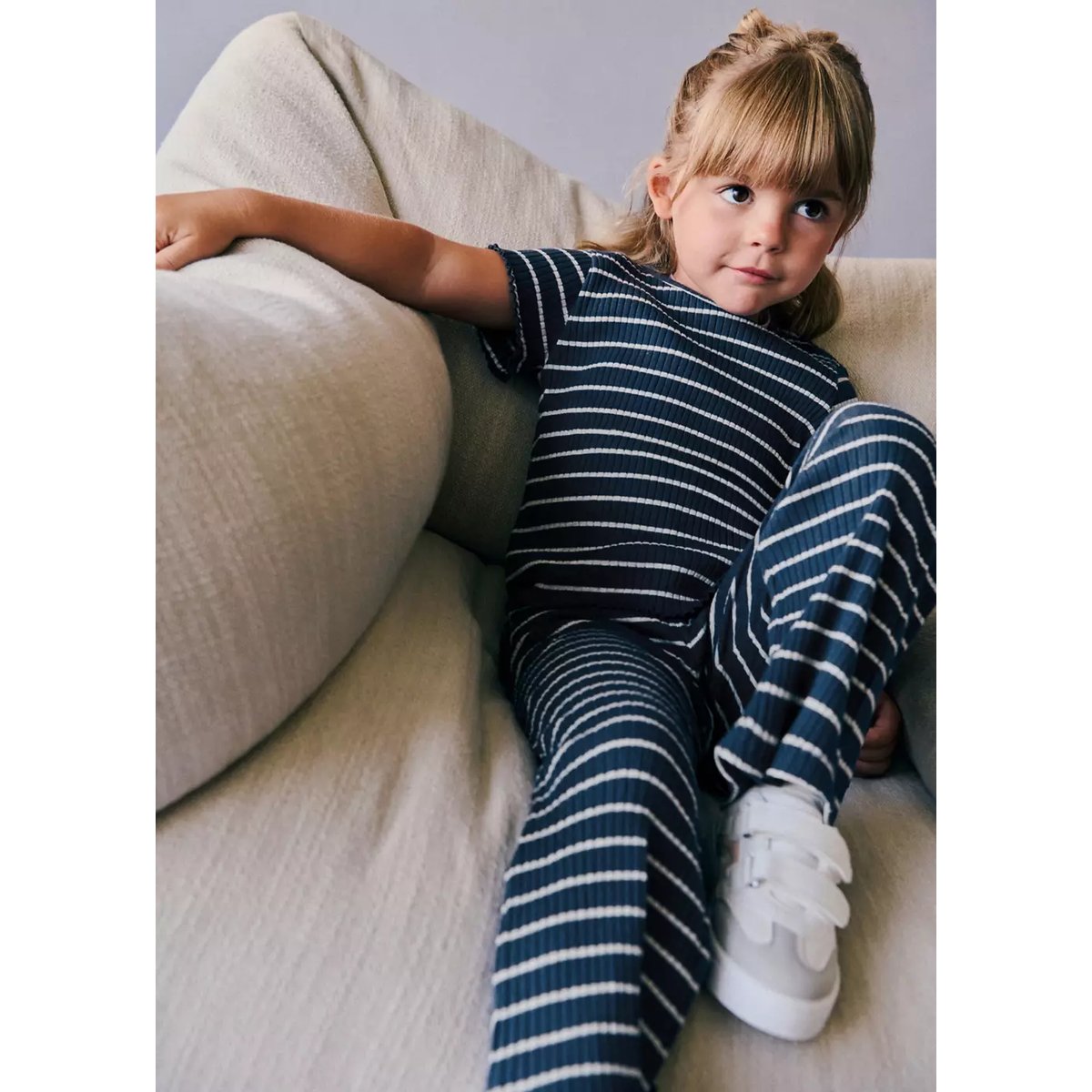 Leggings évasés à rayures bleu marine, MANGO BABY
