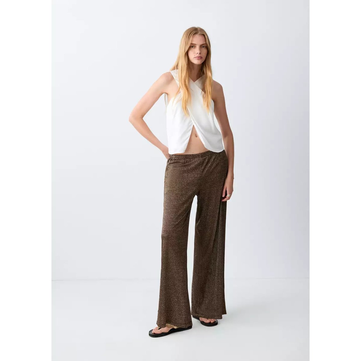 Pantalon droit maille Fil textile marron, MANGO TEEN
