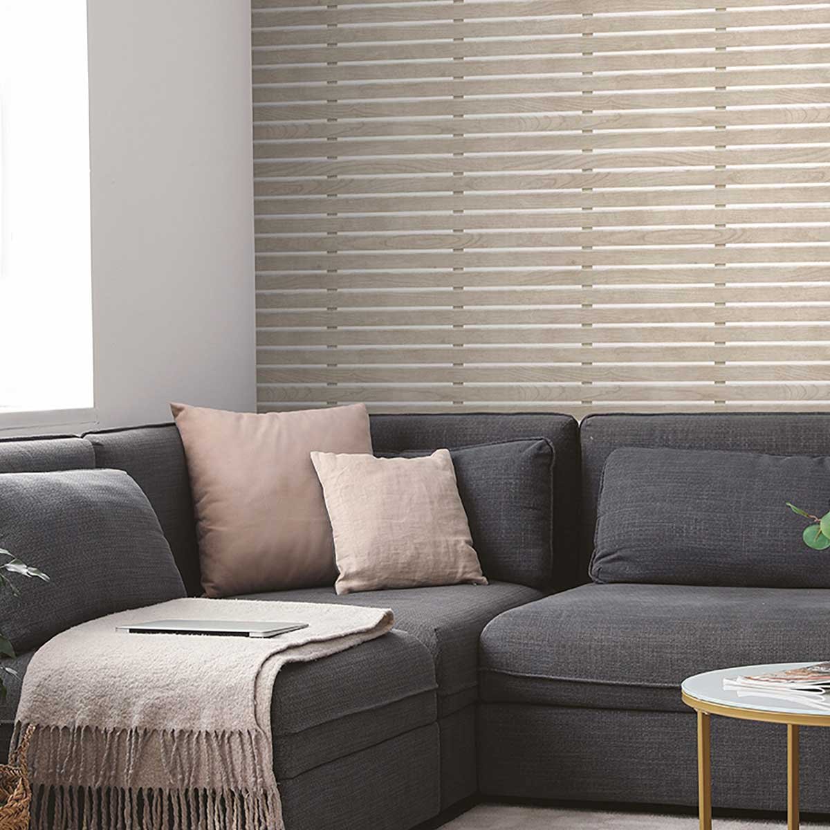 Papier peint bois clair à lattes horizontales beige, HEXOA