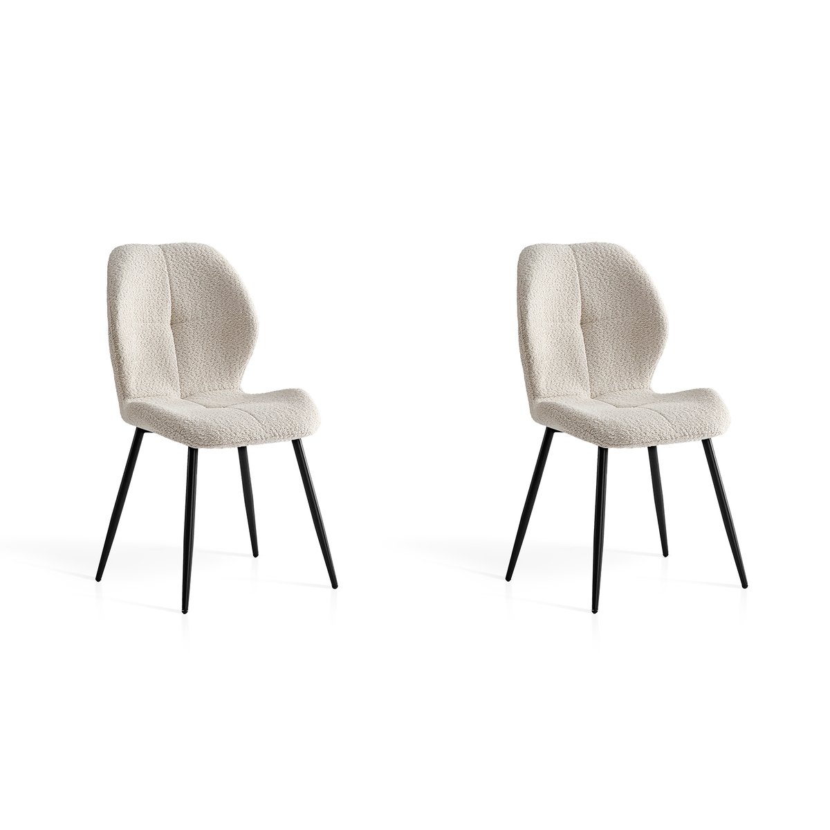Lot de 2 chaises tissu bouclette et métal, NOVA blanc, HISPANOHOGAR