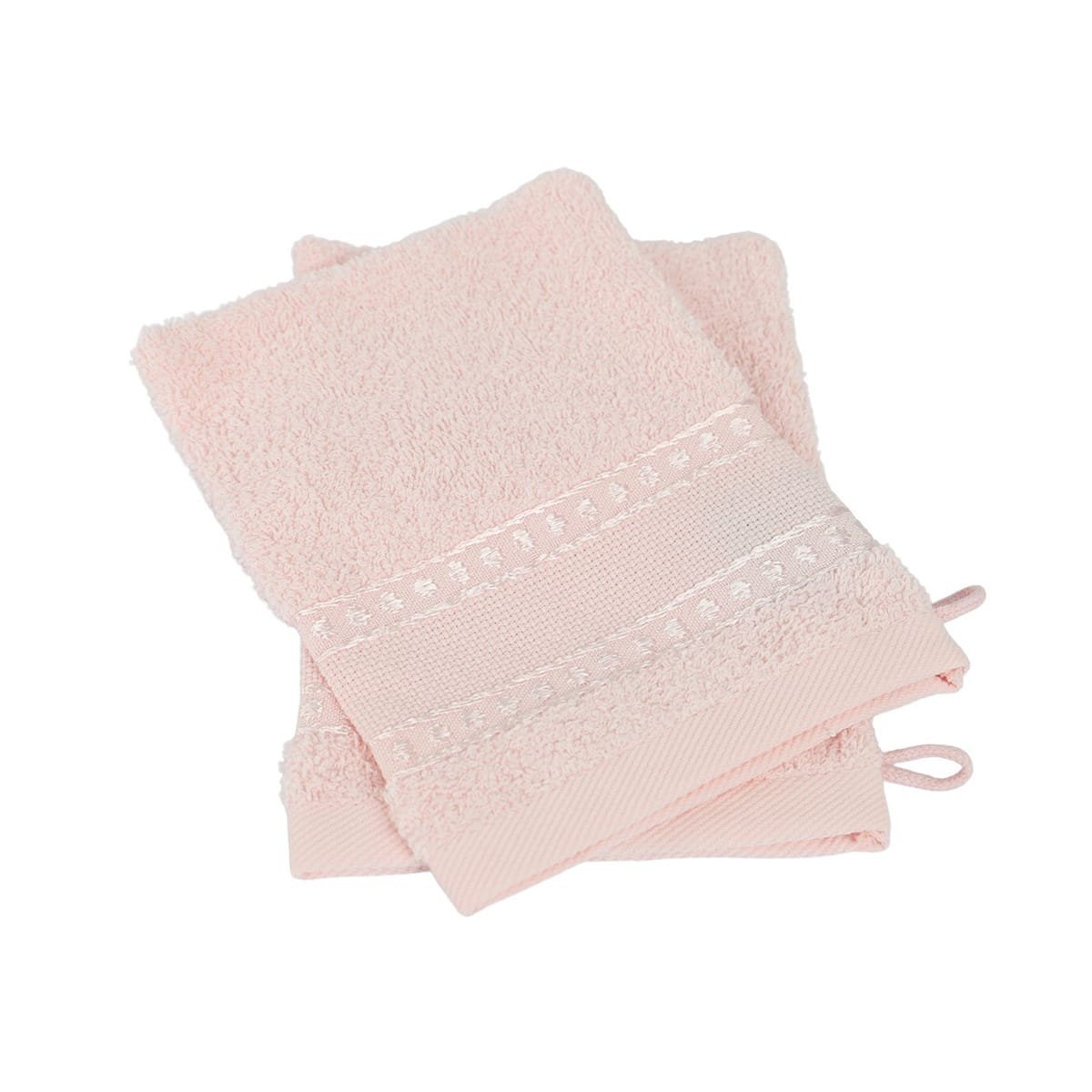 Lot 2 gants de toilette à broder éponge toile Aïda rose, LINANDELLE