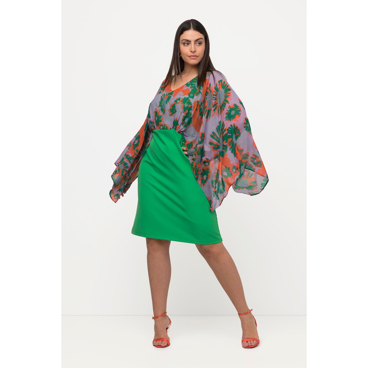 Robe midi avec buste en mousseline vert, ULLA POPKEN