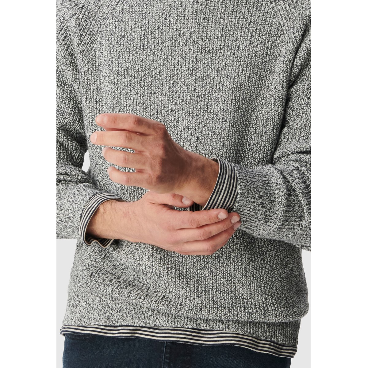 Pull col rond tricot mouliné gris souris, IKKS