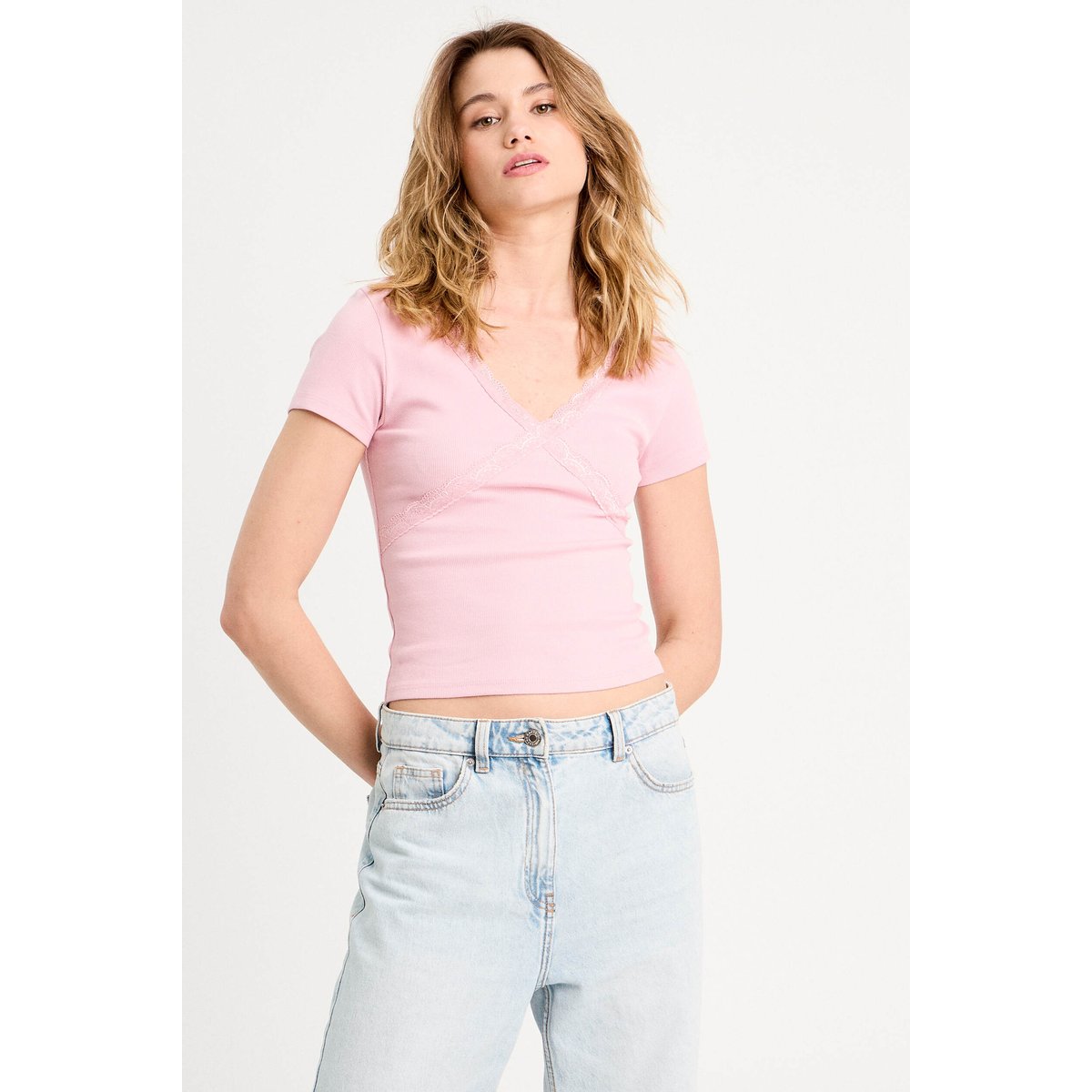 T -shirt manches courtes rose poudrée, CACHE CACHE