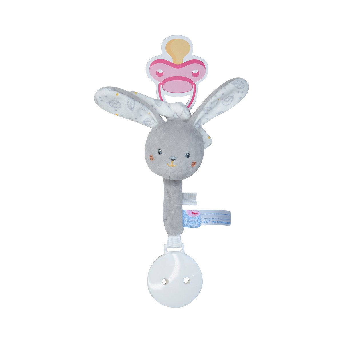 Attache tetine velours lapin gris, SUCRE D'ORGE