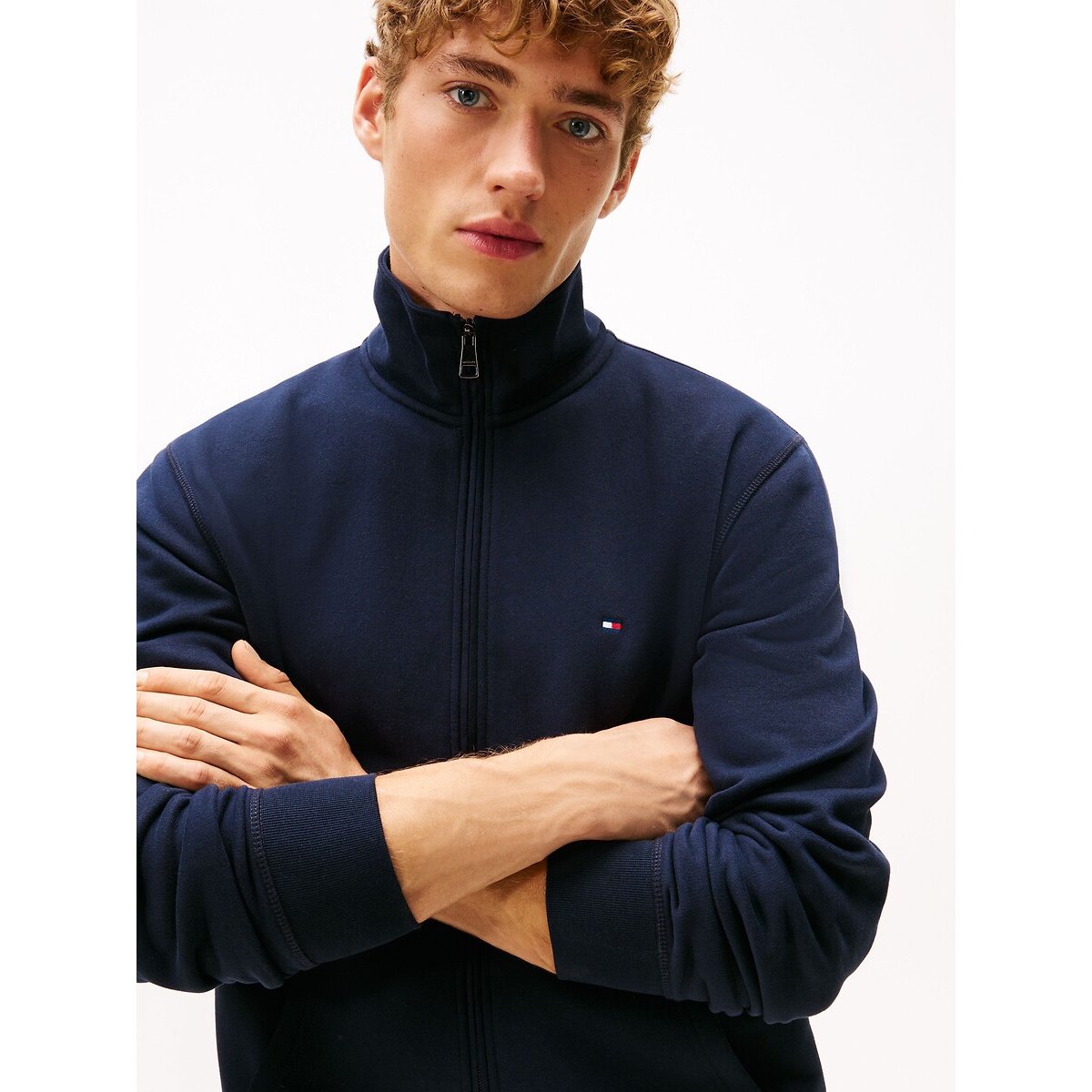 Sweatshirt in molton met rits en opstaande kraag marineblauw, TOMMY HILFIGER